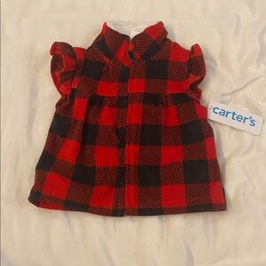 Carter’s Baby Sz 6 Months Checkered Full Zip Vest w/ Ruffled Sleeves Fleece NWT